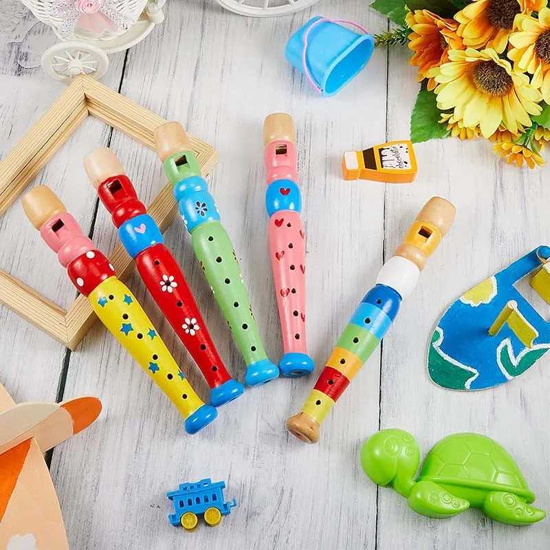 2pcs Wooden Flute 20cm Colorful Children Music Instrument Trumpet Buglet Hooter Kids Educational Learning Musical Toys TMZ Y260319