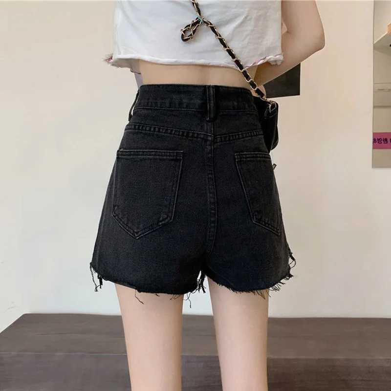 Summer Lady Ripped Designer Solid Jeans Women Fashion High Waist Short Pants Girls Chic Korean Leisure Denim Shorts M260319