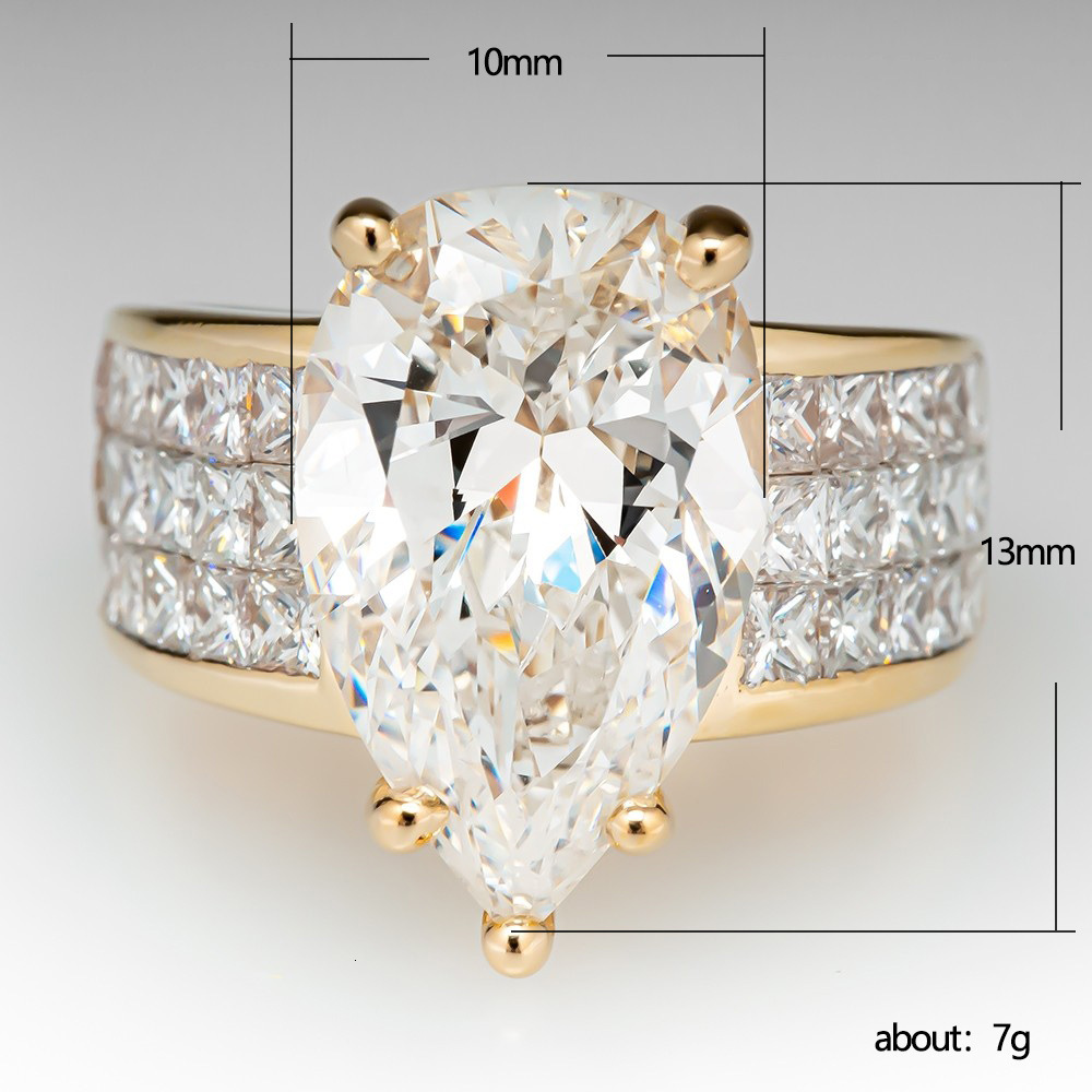 Women's Ring with a Teardrop-Shaped Zircon and Micro-Set Square Diamonds