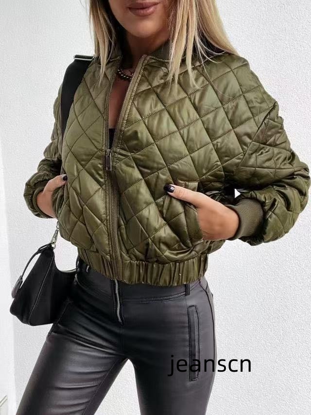 Womens Jackets Streetwear Woven Faux Leather Cropped Puffer Women 2024 Fall Winter Warm Long Sleeve Goth Motorcycle Bomber Coat Outwear