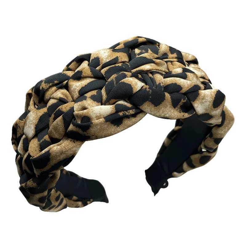 Fashionable leopard print headband with high skull top hand woven human hair tie headband pressed hair wash headband H260319