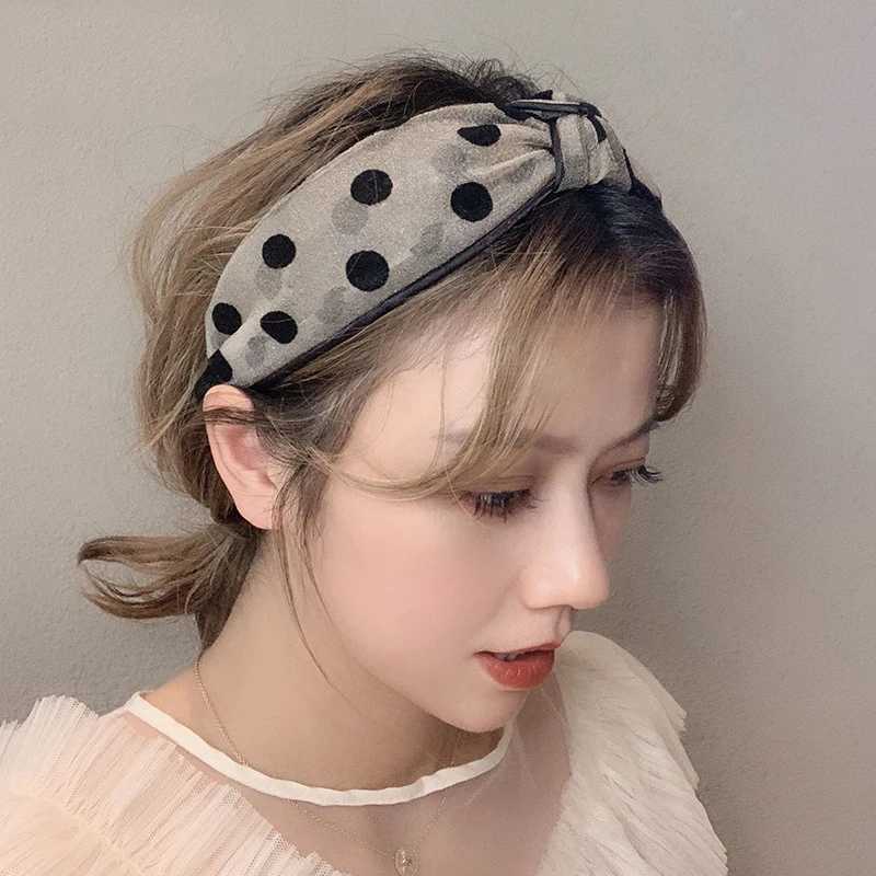 Korean Hairband Vintage Dot Lace Wide Bezel Bow Hair Bands Women For Hair Accessories Top Knotted Hair Hoop Elastic Headbands H260319