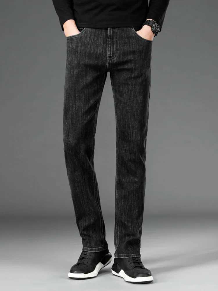 2025 New Autumn Mens Stretch Slim Jeans Straight Leg Casual Denim Trousers Male Business Classic Blue Gray BlaCK M260319