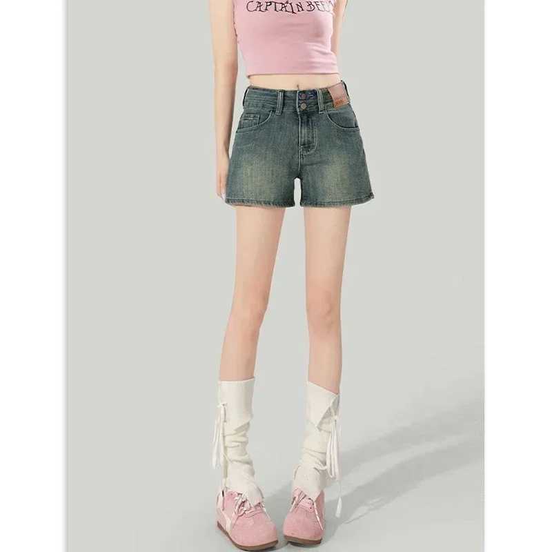 Summer Lady Double Buckle High Waisted Jeans Girls Basic Casual Daily Short Pants Female Korean Denim Mini Pants M260319