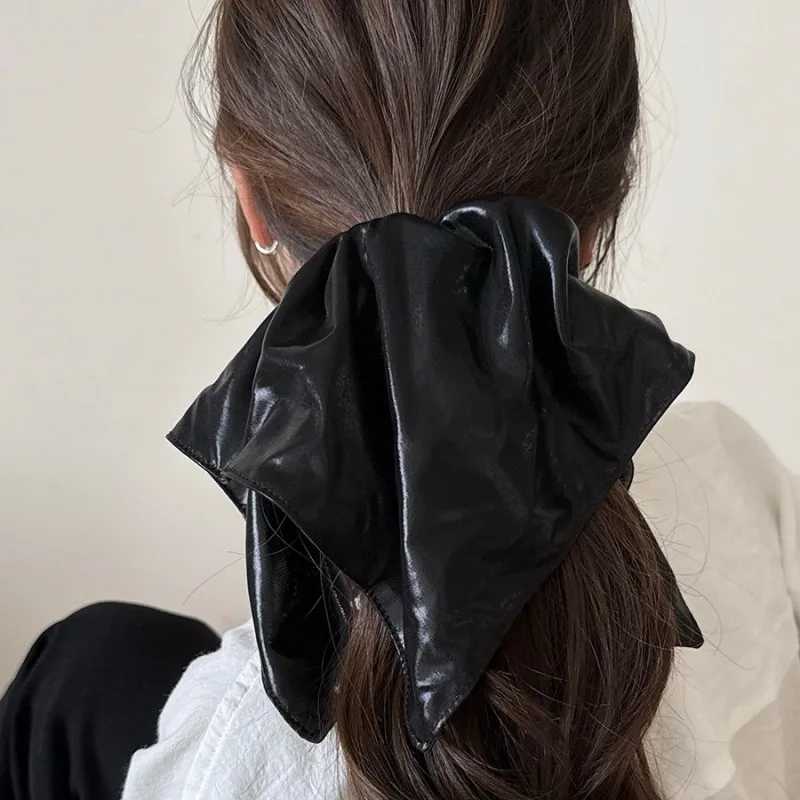 Silver Leather Square Scarf Hair Band High Elastic Hair Accessories For Women H260319