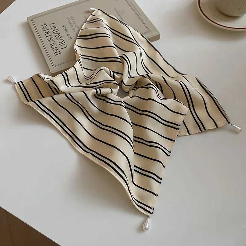 Fabric Striped Square Kerchief Scrunchies for Women Water Drop Imitation Pearl Pendant Ponytail Holders Personality Hair Bands H260319