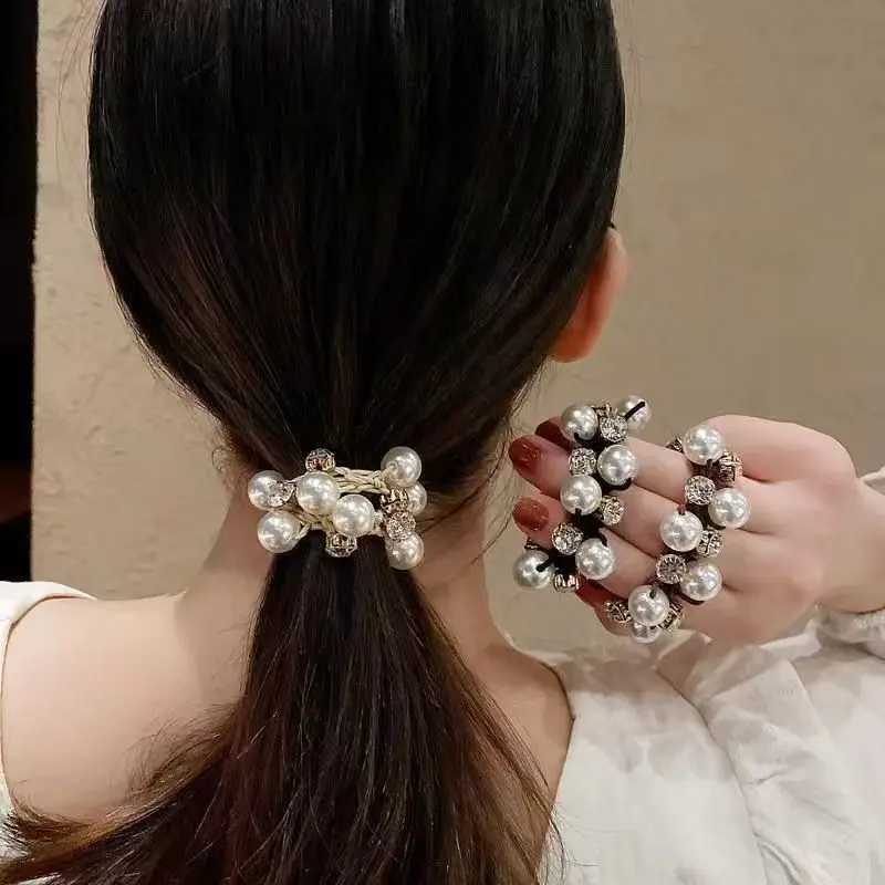 3Pcs Pearl Brimmed Hair Tie Glitter Rhinestone Decor Hair Rope Retro Style Scrunchies for Women H260319