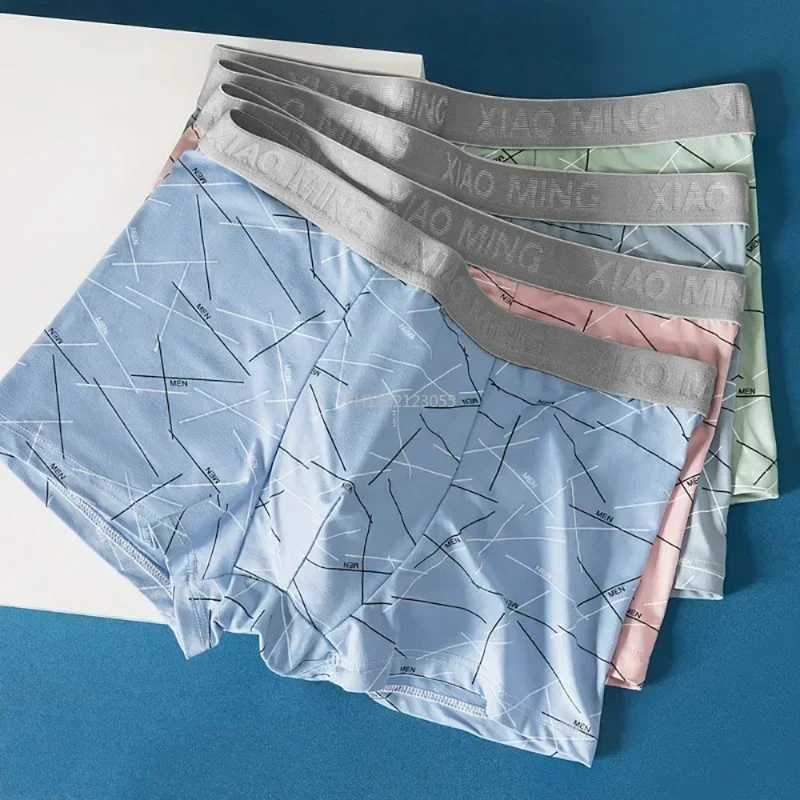 Thin Breathable Cotton Crotch Line Middle Waist Milk Silk Boxers Letter Underwear Men Panties Shorts D260319