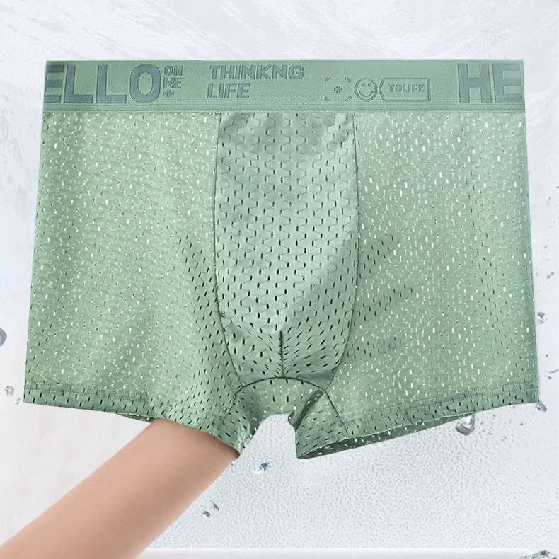 6 pieces of mesh ice silk boxing shorts for mens underwear breathable sexy slim fit and seamless flat corner pants plus size4XL D260319
