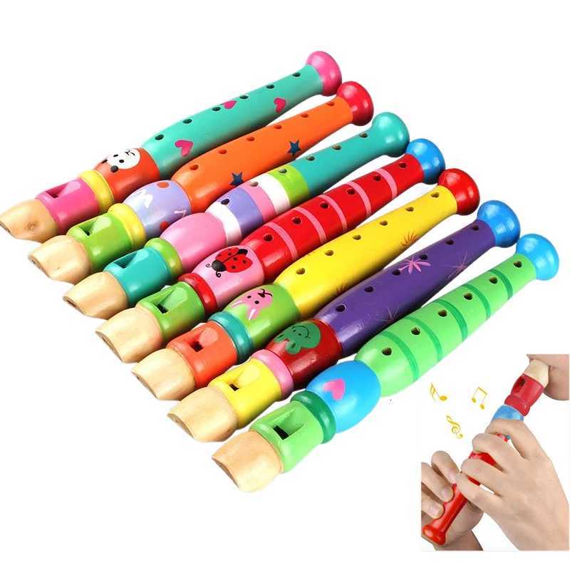 2pcs Wooden Flute 20cm Colorful Children Music Instrument Trumpet Buglet Hooter Kids Educational Learning Musical Toys TMZ Y260319