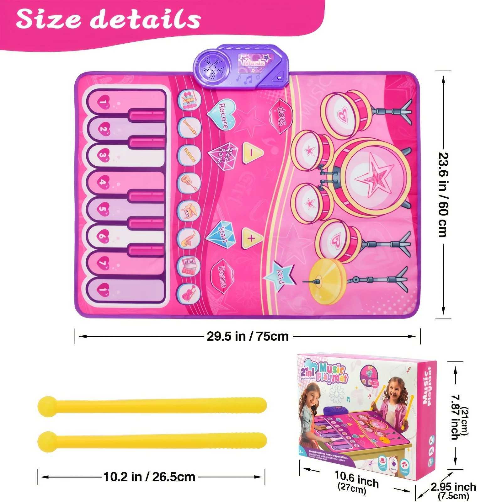 Musical Mat for Toddlers Musical Toys Child Floor Piano Keyboard and Drum Mat Carpet with 2 Sticks2 in 1 Music Playing Blanket Y260319