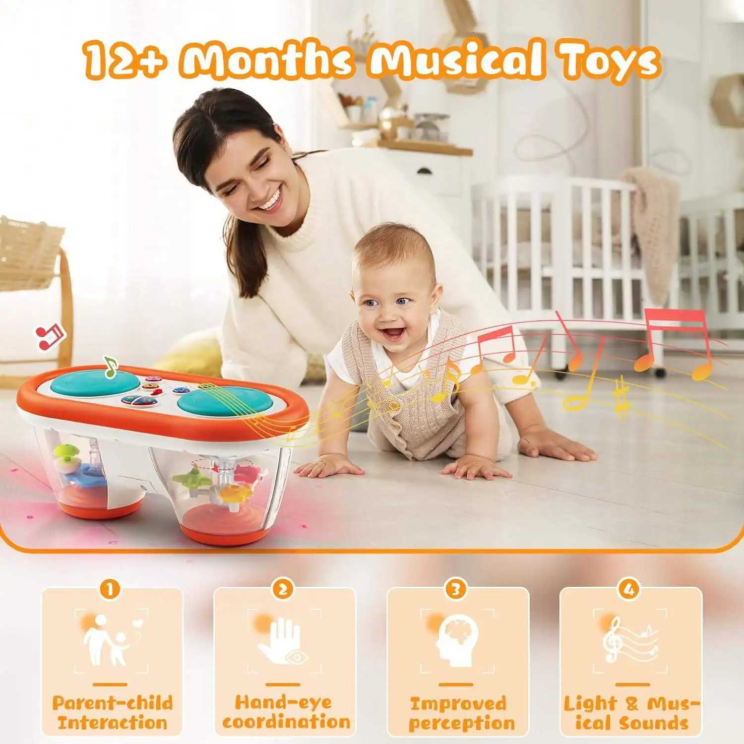 Childrens Multifunctional Music Toy Electronic Hand-played Drum with Flashing Lights and Sound Effects Accompany Babys Grow Y260319