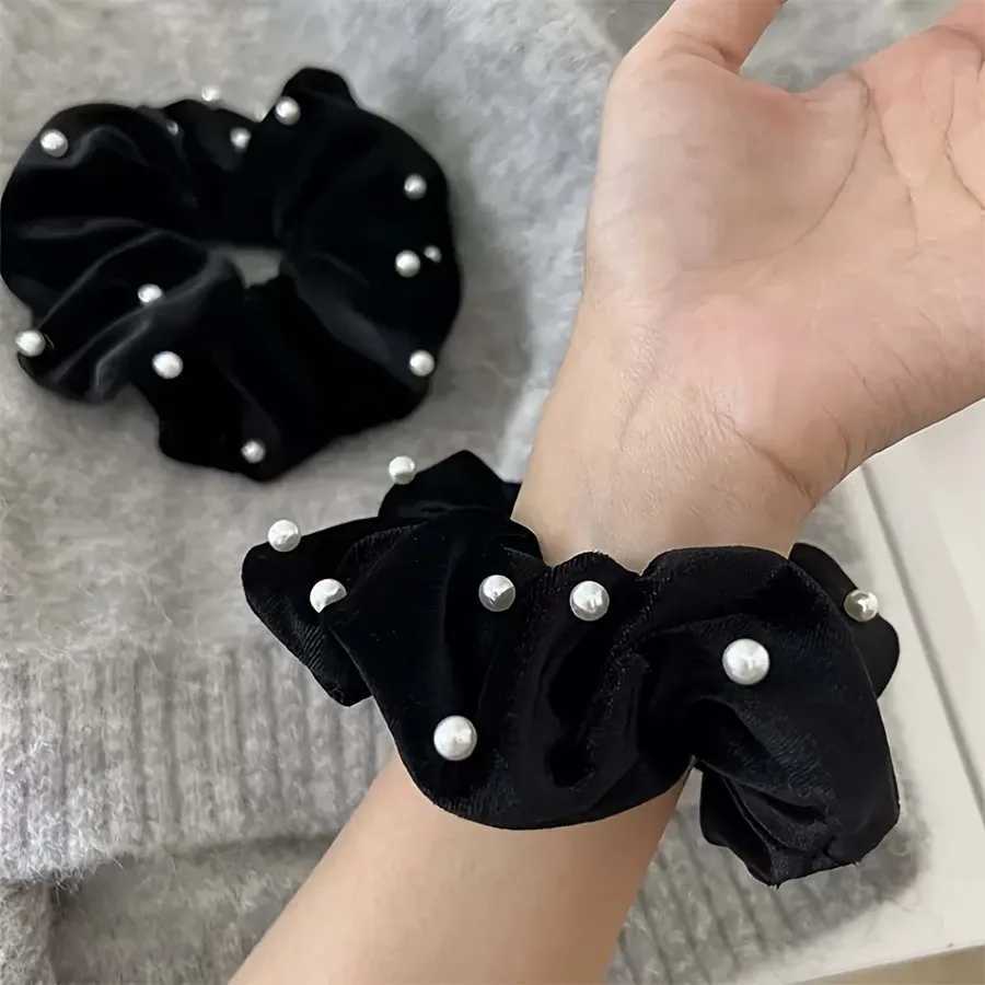 1/2pcs Black Velvet Imitation Pearl Decoration Light Luxury Headband Women Daily Curly Hair Elegant Texture Fashionable H260319