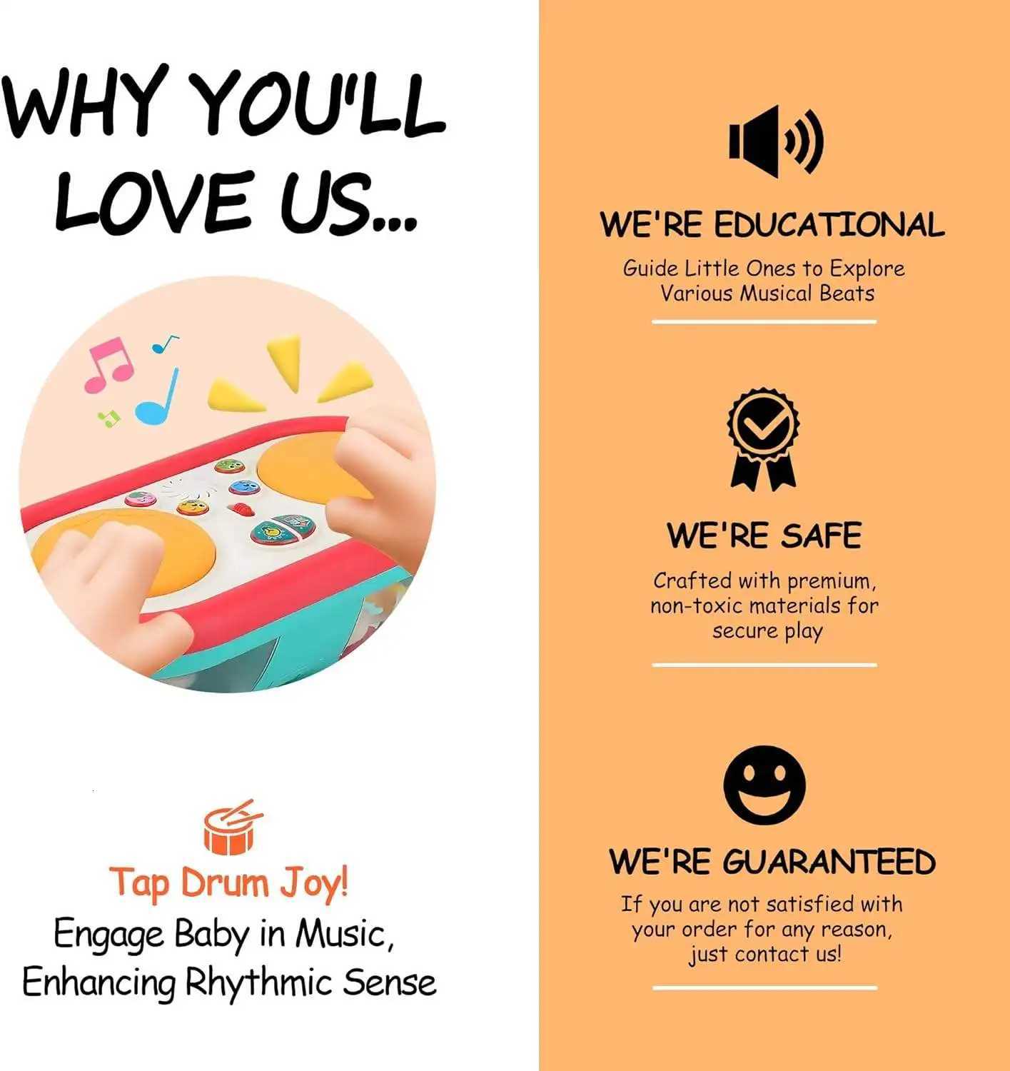 Childrens Multifunctional Music Toy Electronic Hand-played Drum with Flashing Lights and Sound Effects Accompany Babys Grow Y260319