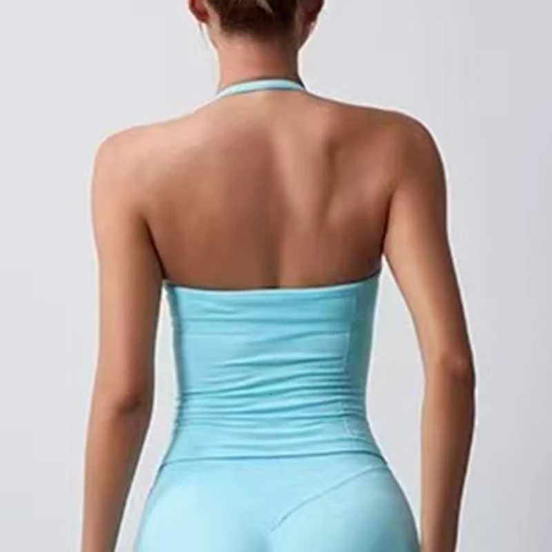Backless Yoga Sports Vest for Women Long Neck Hanging Top Gathered Fitness Pilates Tight Sports Bra for All Seasons Z20260319
