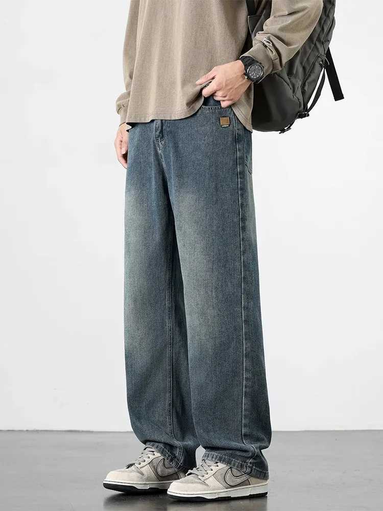 Spring Autumn American Retro Straight Jeans Men Streetwear Korean Fashion Loose Baggy Wide Leg Denim Pants Male Casual Trousers M260319