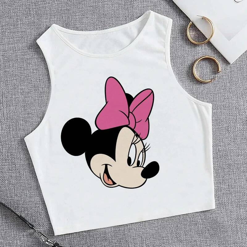 90s Y2k Vest Mickey Minnie Mouse Crop T-shirt Women Tank Top T Shirt Female Clothes Kawaii Disney Cropped Tshirt - view 5