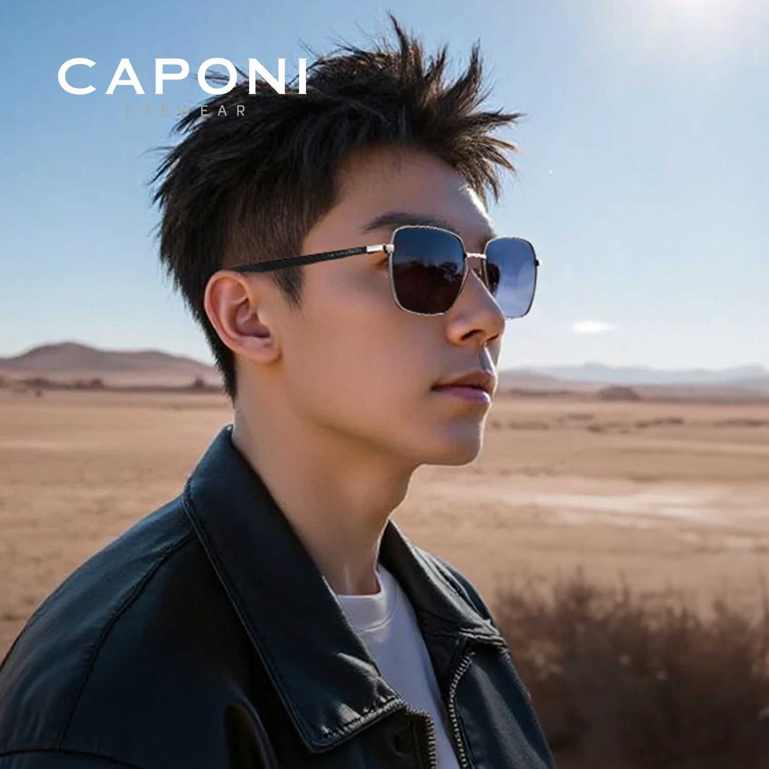 CAPONI Polarized Sun Glasses For Men Light Carbon Fiber Photochromic Black Shades Driving UV420 Oil-proof Lenses Eyewear BS34713 H260319 - view 3