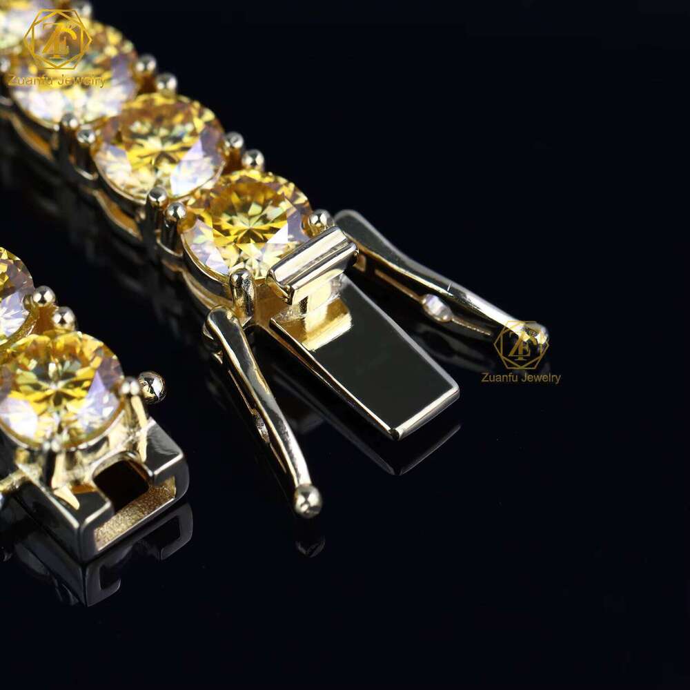 Zuanfo Luxury 925 Sterling Silver Tennis Chain Necklace Yellow Moissanite For Men And Women - view 7