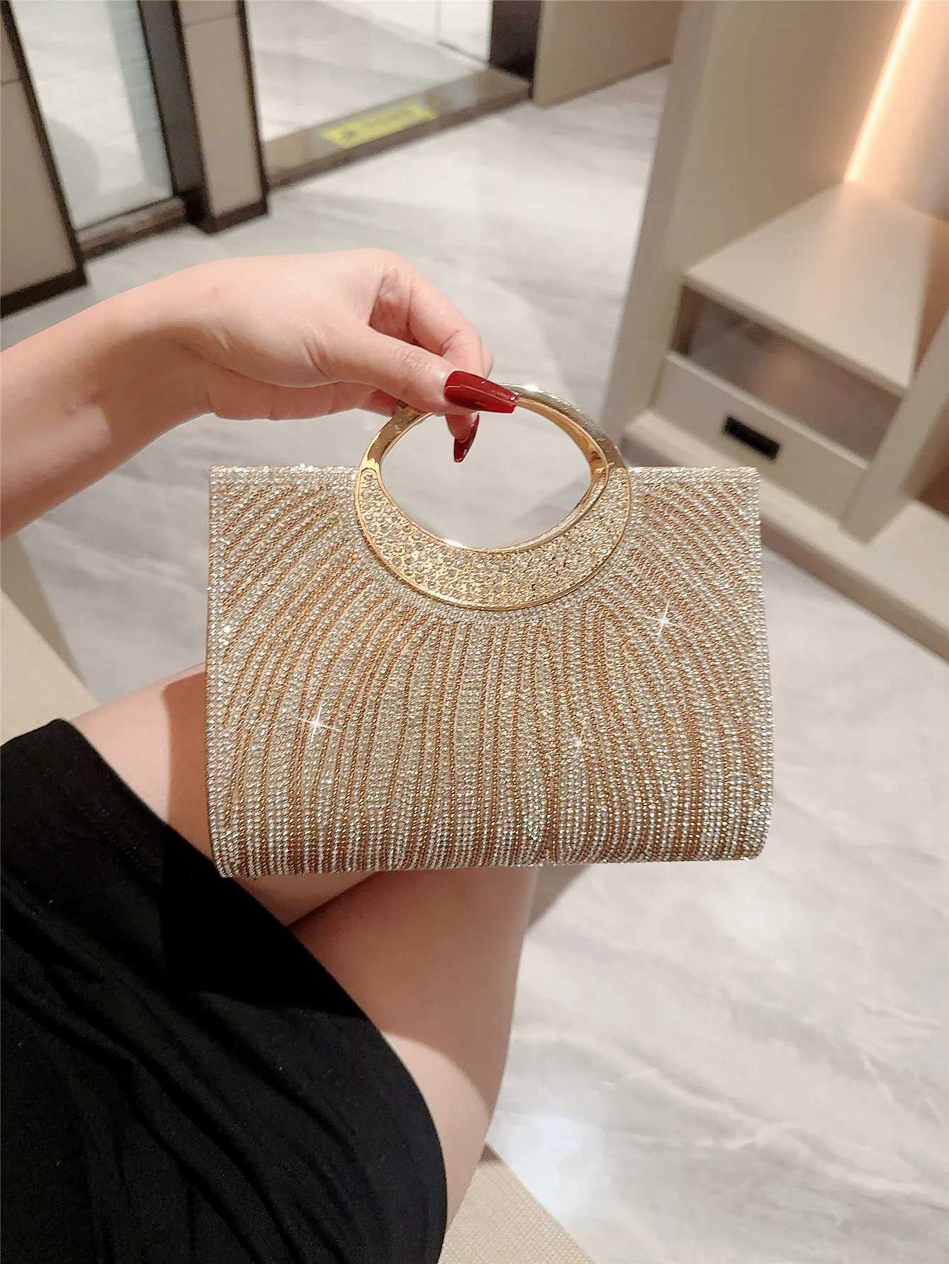 Fashion banquet bag sparkling rhinestone striped handbag wedding bridesmaid bag evening party bag formal dress bag shoulder W260319 - view 4