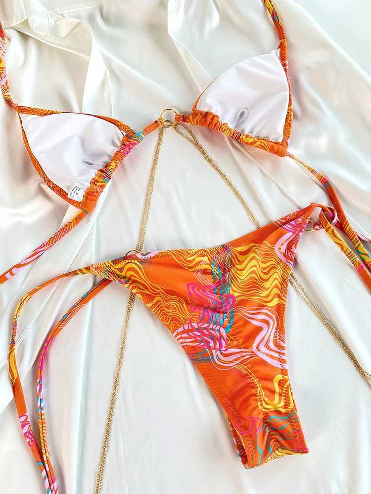 Miyouj 2024 Bathing Suits Triangle Bikinis Printed Swimwear Womens Low Waist Swimsuit Bandage Biquini Set New Two Piece SuitsT260318