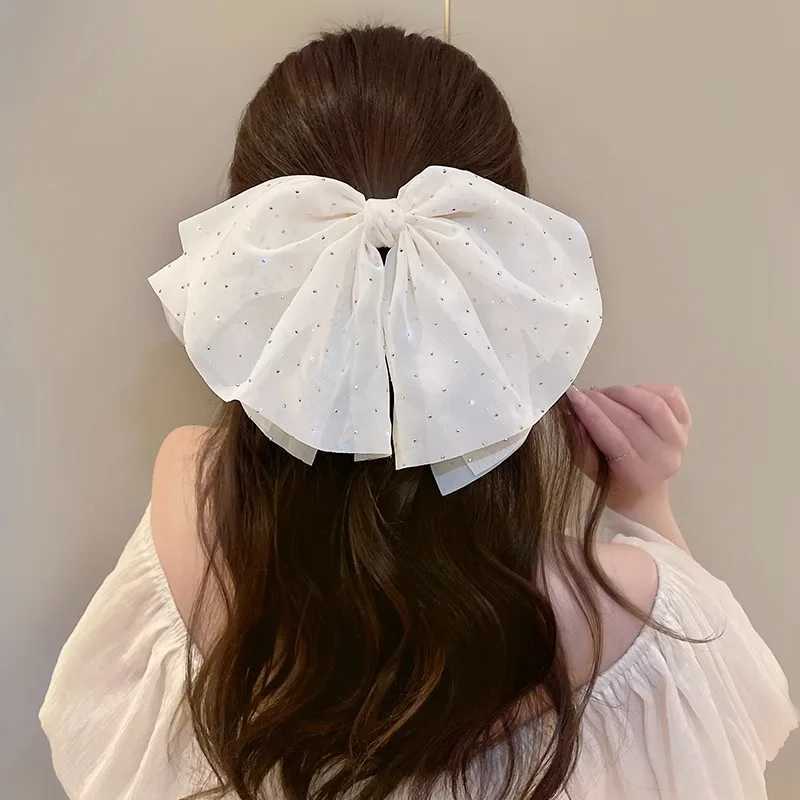 Elegant Temperament Mesh Hair Clip for Woman Rhinestone Large Bow Hairpin Fashion Girl Duckbill Clip H260319
