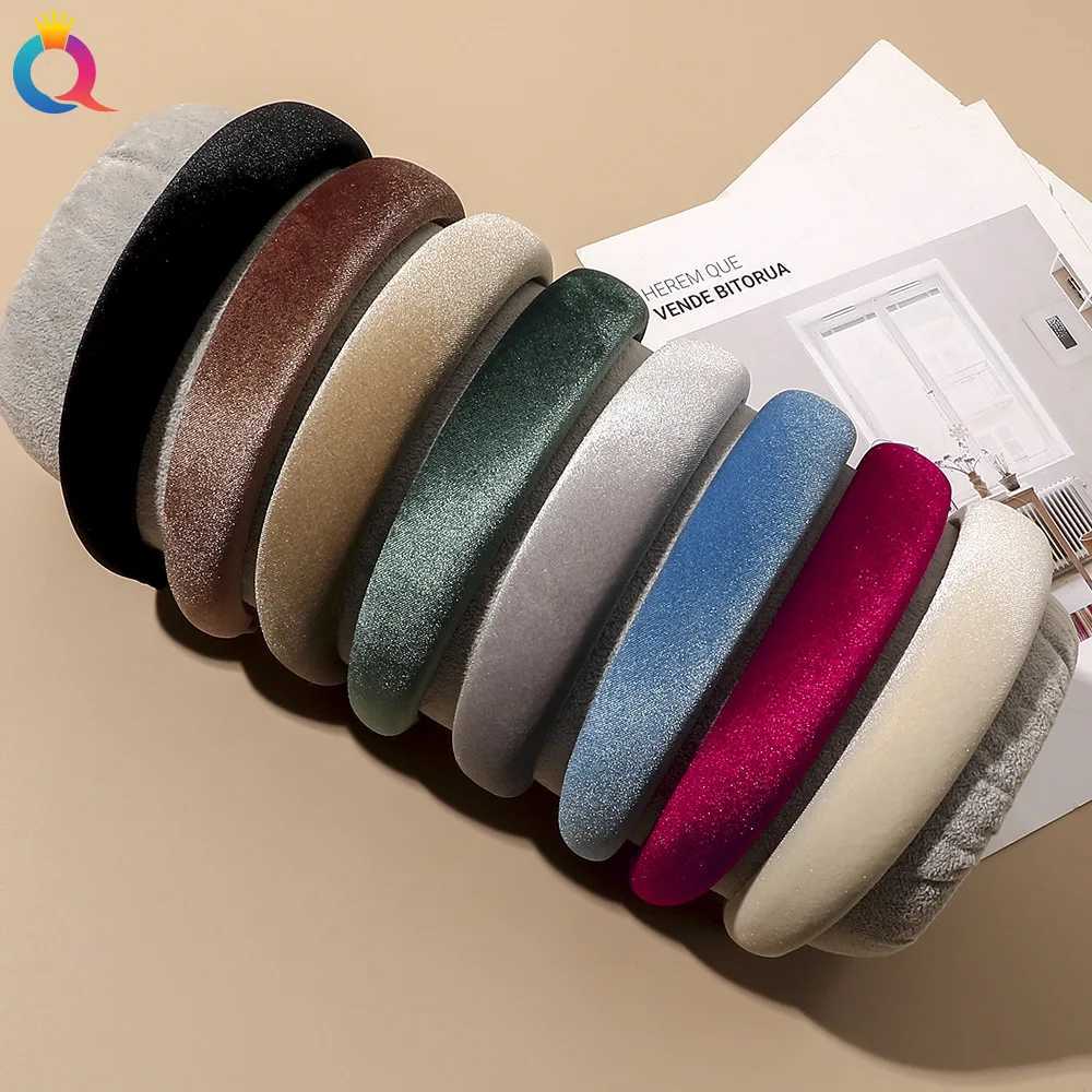 1pcs Velvet Headband Black Beige Wine Blue Green Sponge Hair Hoop Korean Women Elegant Hair Accessories H260319