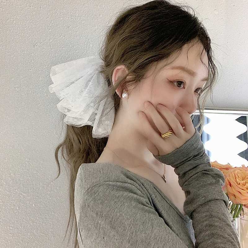 Lystrfac 1/2Pcs Oversize Scrunchies Lace Hair Ring Mesh Dot Big Hair Rope Female High Elastic Rubber Band Hair Accessories H260319