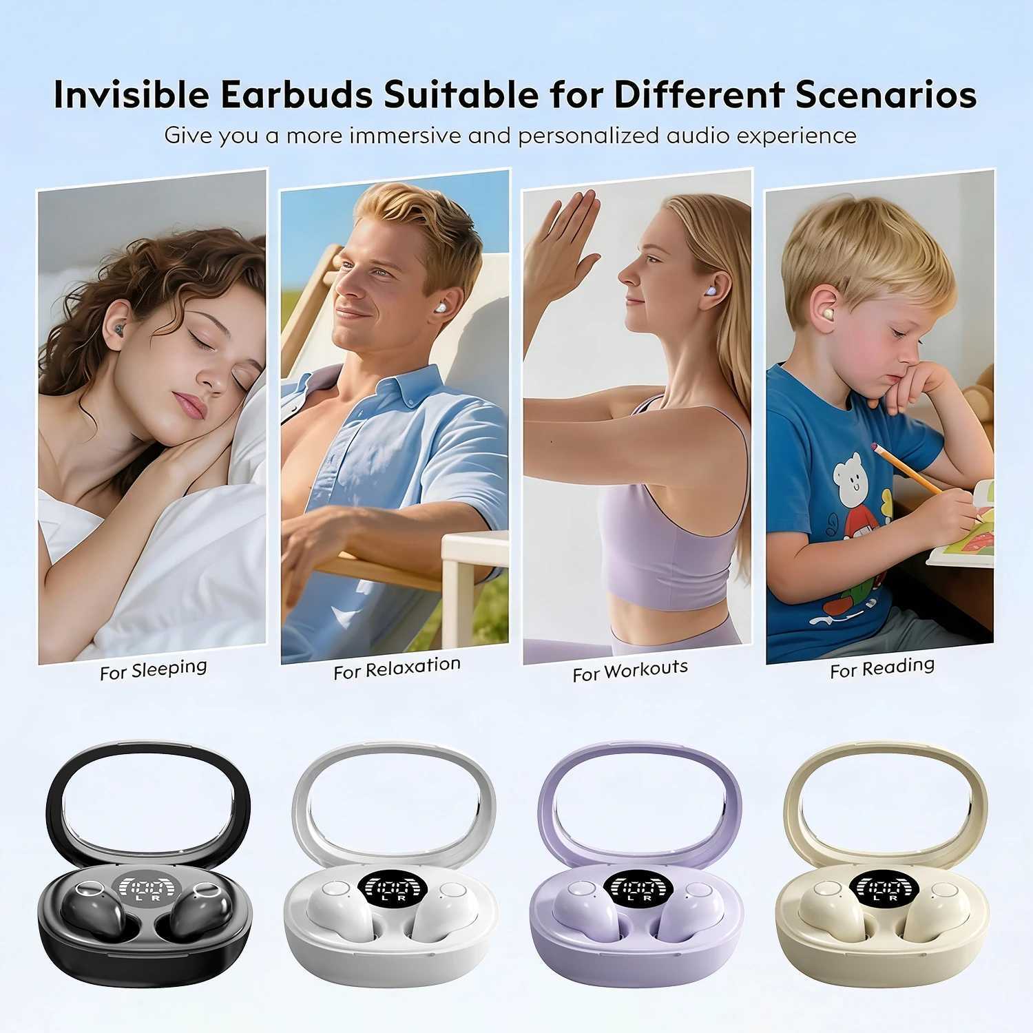 SK32 Invisible Sleep Wireless Bluetooth Headphones Sport Bluetooth Earphones 4D Bass EffectLow LatencyNoise Reduction Earbuds D260319
