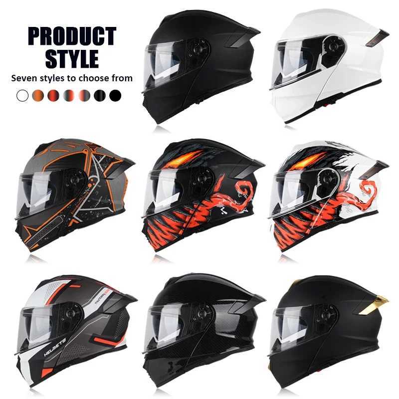 Uchoose DOT Approved Full Face Helmets Crash Motorbike Protective Gear Men Women Flip Up Helmet Motorcycle Double Sun Visor H260319