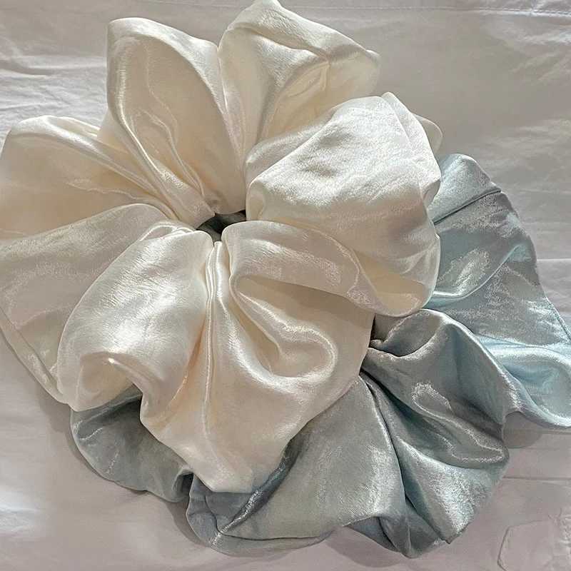 1PC High-Shine Pearlescent White Large Satin Scrunchie - Stylish Premium Minimalist Ponytail Hair Tie H260319