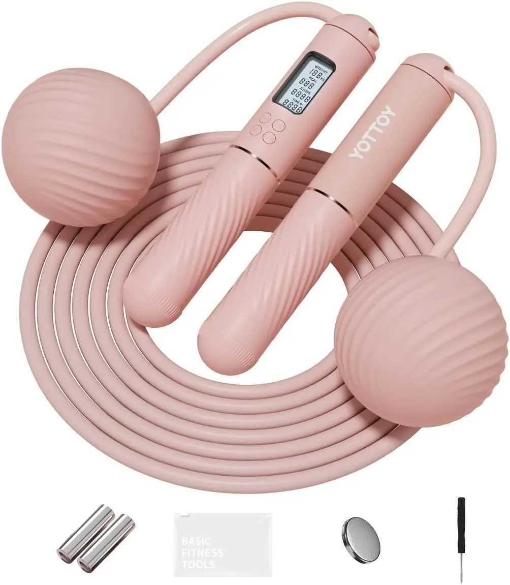 Cordless Jump Rope with LCD Display Weighted Ball for Adults - Adjustable Fitness Tool M260319