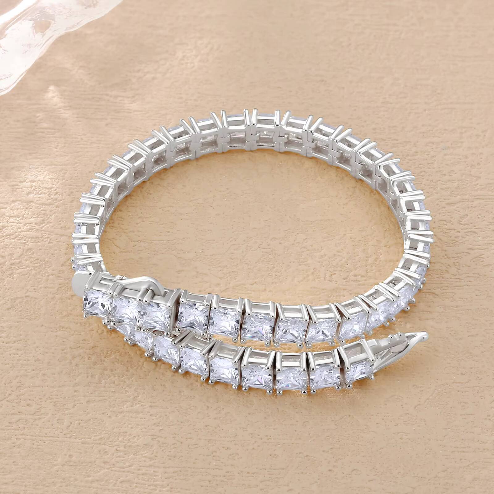 Iced Out Square Diamond Hand Chain 925 Sterling Silver Cubic Zirconia Classic Princess Cut Womens Tennis Bracelets for Men
