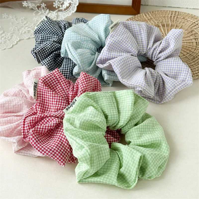 Preppy Style Plaid Scrunchie Women Girls Oversized Hair Rubber Bands XXL Crunchy Hair Ties Korean Fashion Big Scrunches H260319