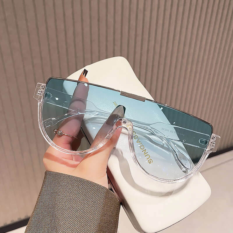 Fashion Large Frame One-Piece Lens Women With Big Slimming Effect Tea Color Street Style Face Shield Sunglasses For Men Trendy Internet Celebrity Chun