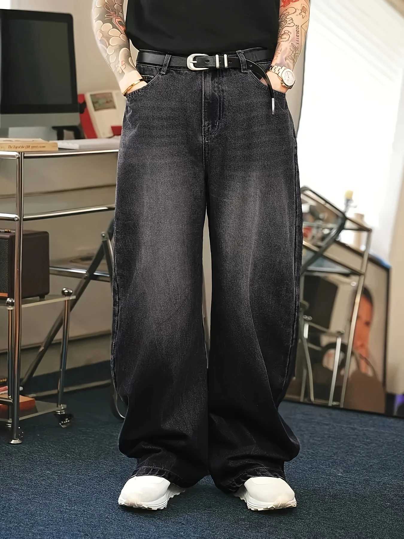 1Pc Mens Daily Travel Casual American Street Loose Jeans Black Light Blue Sea Blue Fashion Street Style Retro Lantern Jeans Denim Pants a04 M260319