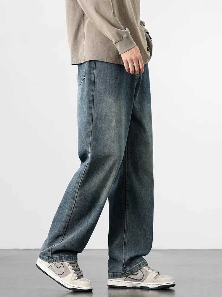Spring Autumn American Retro Straight Jeans Men Streetwear Korean Fashion Loose Baggy Wide Leg Denim Pants Male Casual Trousers M260319