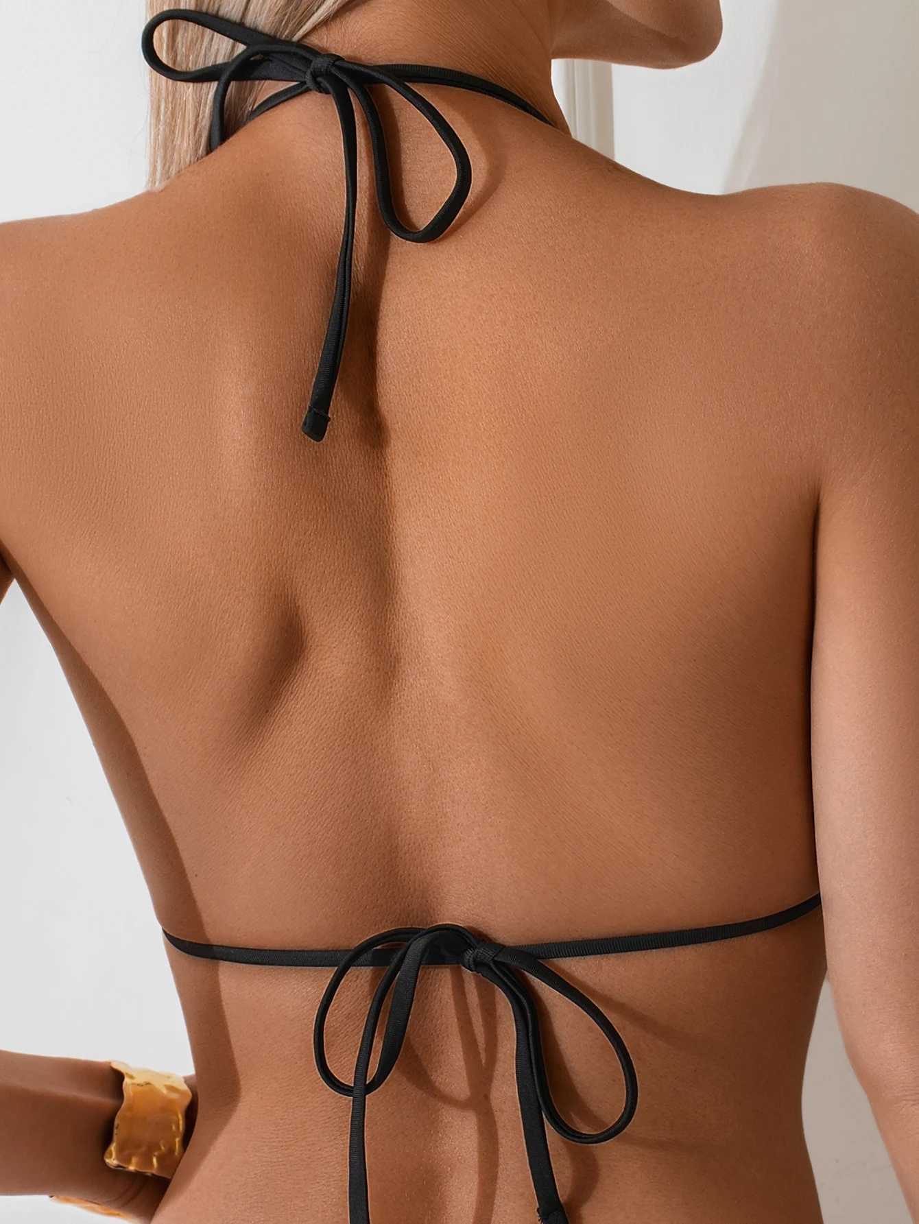 Ladies Black White Polka Dot Print Bikini Set Two-Piece Sexy Strap Backless Design Beach Vacation Swimwear CollectionT260318