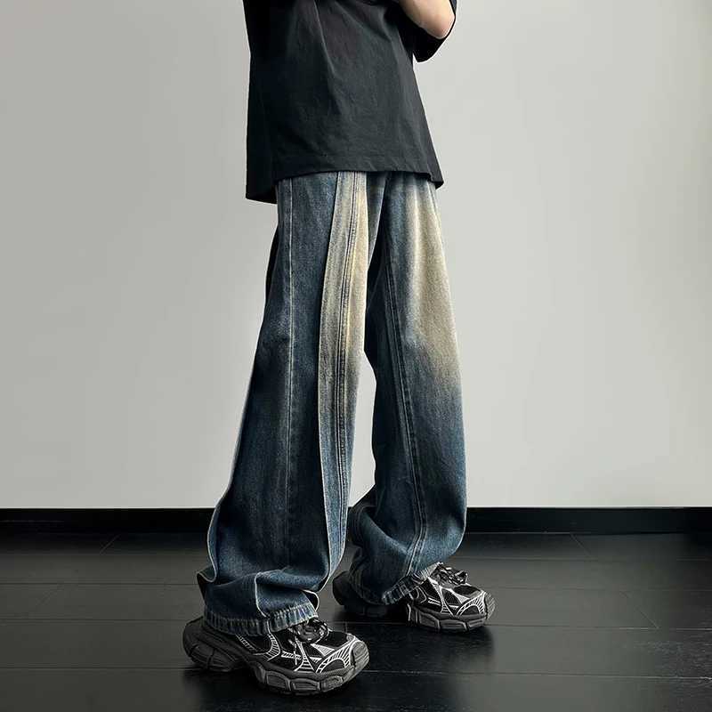 2025Autumn jeans Men Korean Washed Vintage Fashion Jeans Streetwear Hip Hop Baggy Denim Trousers Straight Wide Leg Mopping Pants M260319