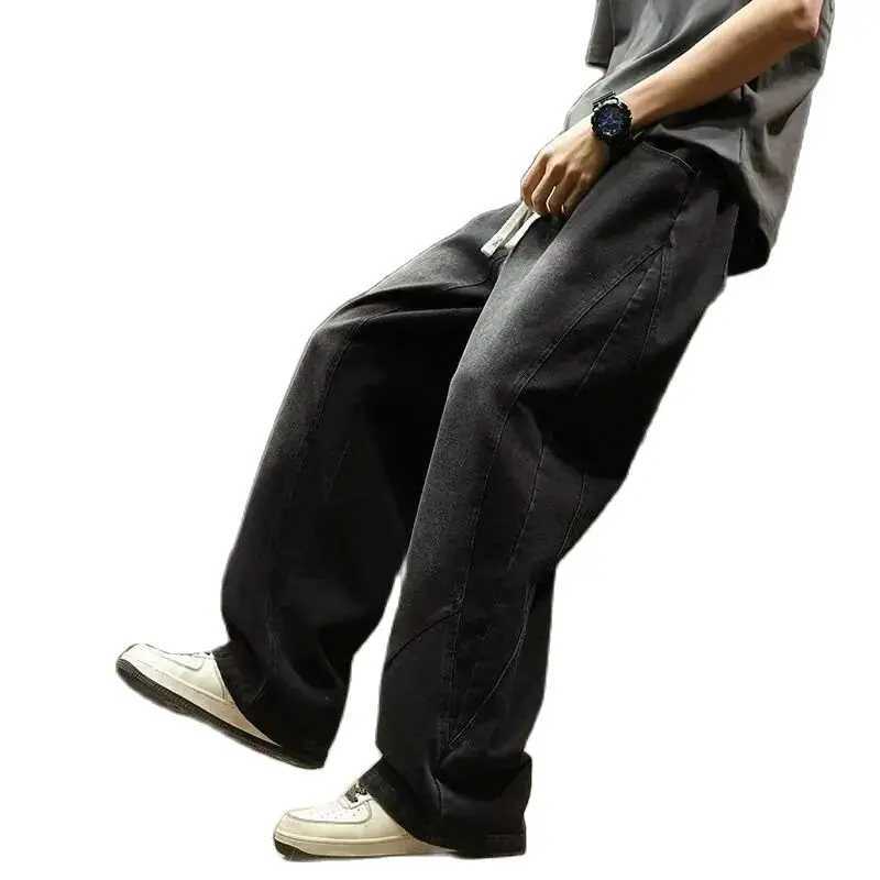 Teenage spring straight leg jeans for boys loose straight leg casual curved knife pants student washed wide leg long pants M260319