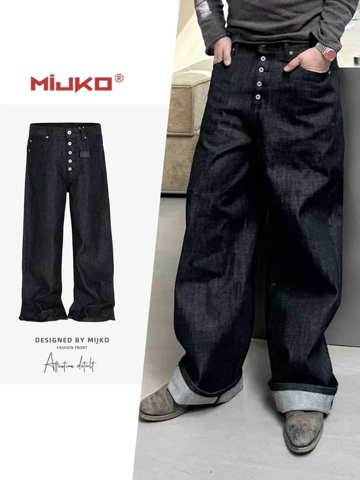 MIJKO High Street Cleanfit Drak Blue Jeans for Men and Women Straight Vintage Casual Denim Trousers ZJ089 M260319