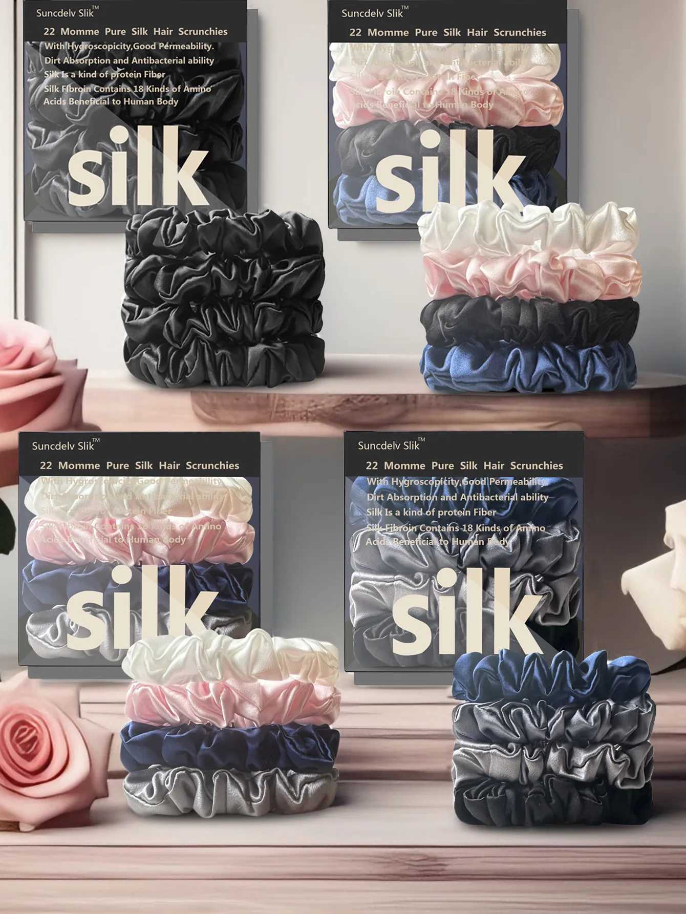 4PCS 100 Pure Mulberry Silk Hair Scrunchie Handmade Hairbands Women Hair Accessories Pure Color Natural HairTies Width 2CM H260319