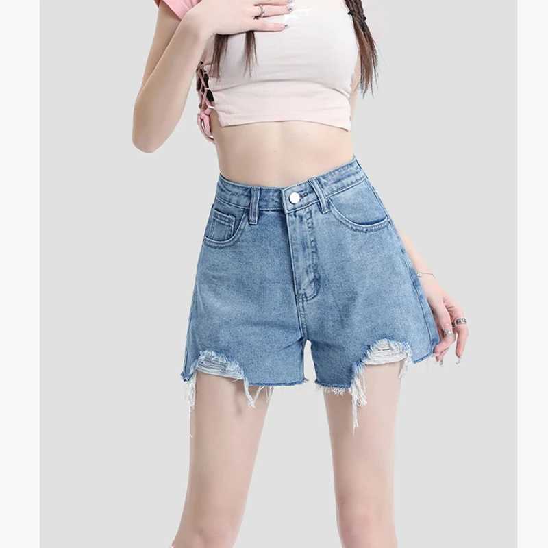 Summer Lady Korean Ins Fashion Jeans Girls Designer High Waist Thin Short Pants Female Chic Ripped Solid Denim Shorts M260319
