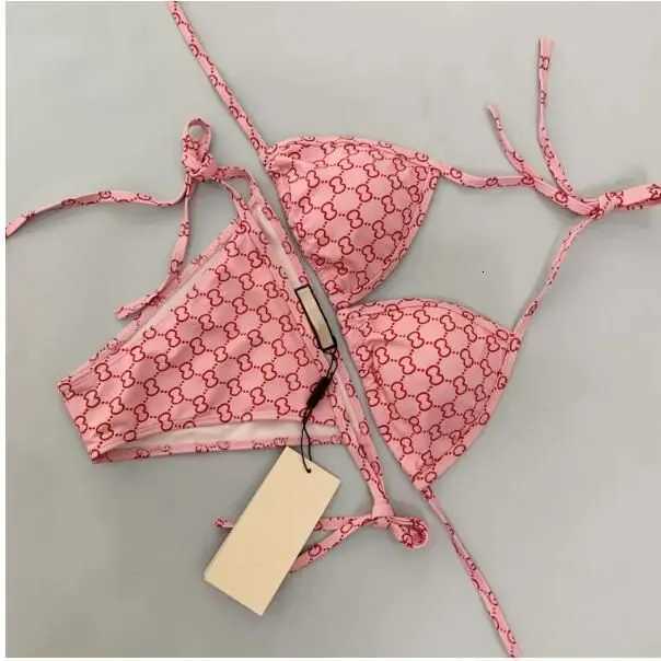 2025 New Womens Beach Swimsuit Fashion Printed Hanging Neck Strap Sexy Split BikiniT260318