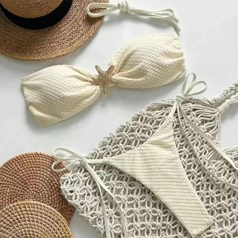 Solid Color Tie Side Bikini Set Women Sweet Sexy Minimalist Fashion Two Piece Swimsuit for Beach Vacation ResortT260318