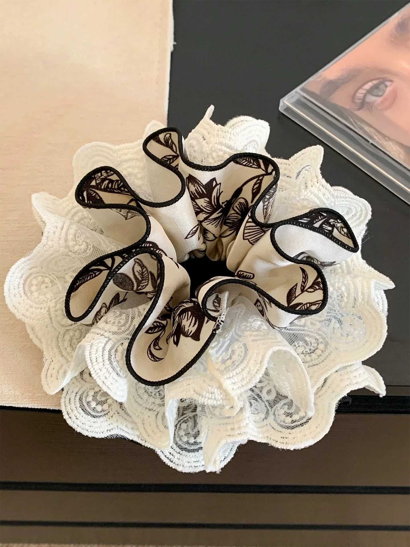 1pc floral satin lace four-layer extra-large scrunchie elegant hair tie for bun hairstyles stylish hair accessory H260319