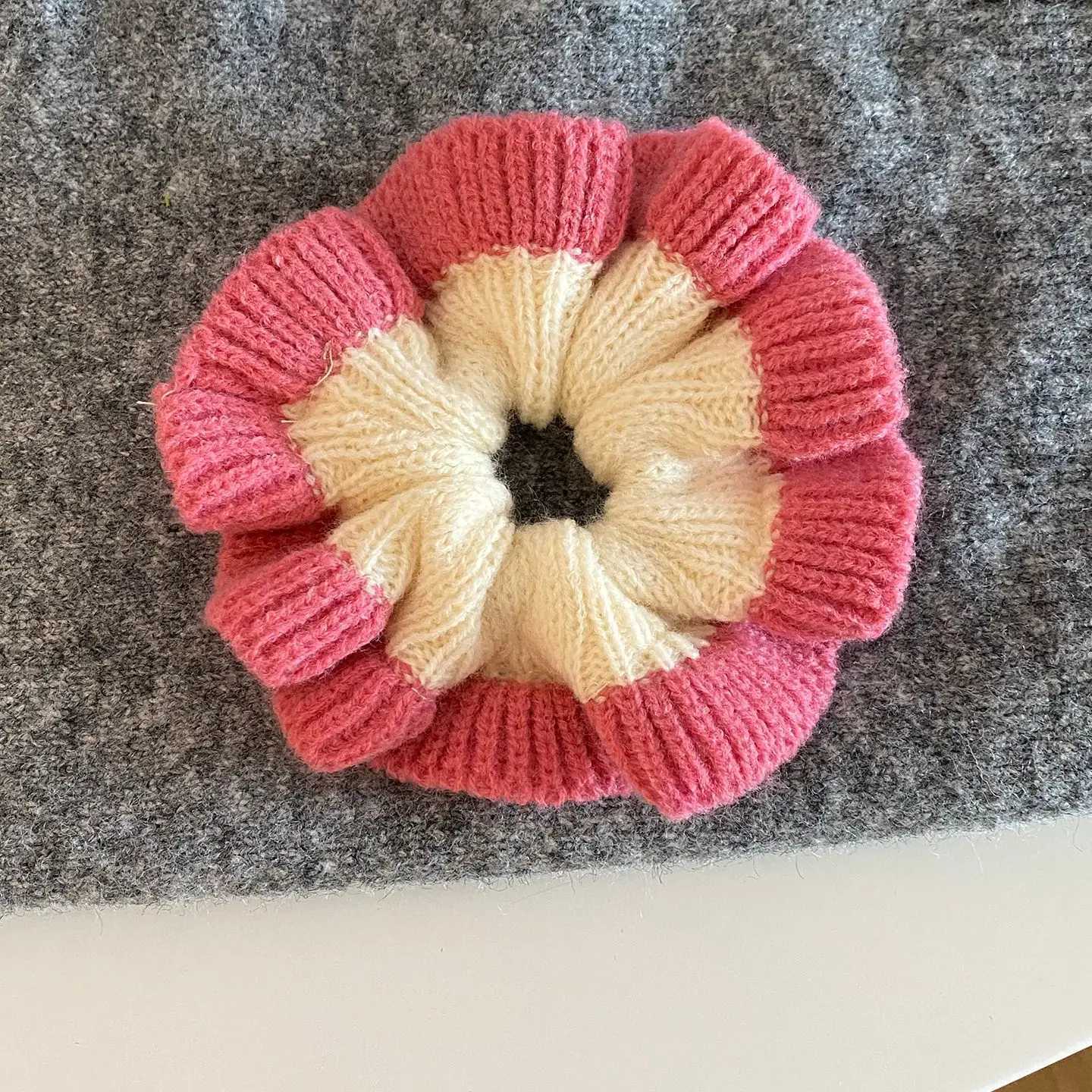 1PC Large Knitted Hair Scrunchie Women Color-block Wide Edge Band Fashion Hair Tie Elastic Ponytail Accessories Elegant Headwear H260319