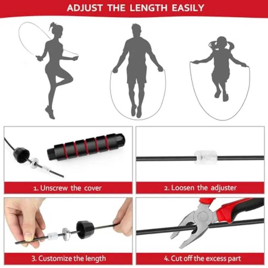 Jump Rope for Fitness Adjustable Speed Jump Rope with Ball Bearings Tangle-Free Skipping Rope for Women Men Durable Steel Cable M260319