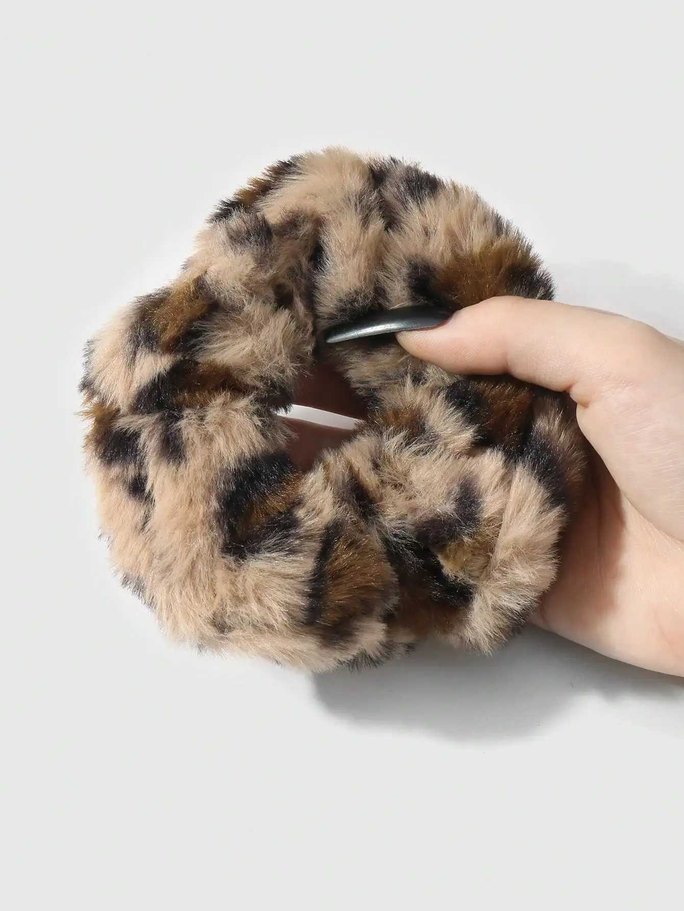 ROMWE Kawaii 2pcs/Set Chic Vintage Leopard Print Fluffy Scrunchies Korean Style Sophisticated Suitable For Women Daily Wear H260319