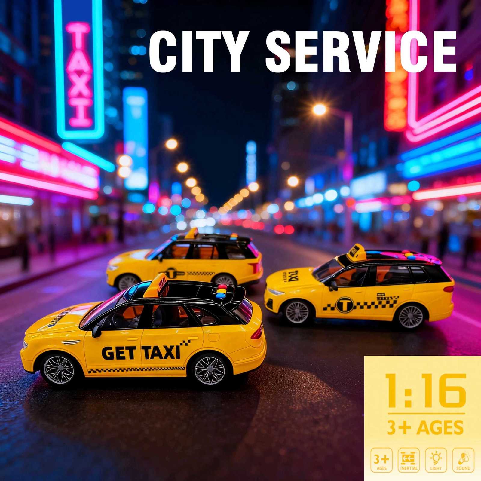 TAXI 116 model car Taxi inertia with light and sound effects Toy Gift for Boy Girl Children Kid Adult Birthday Gift Y260319